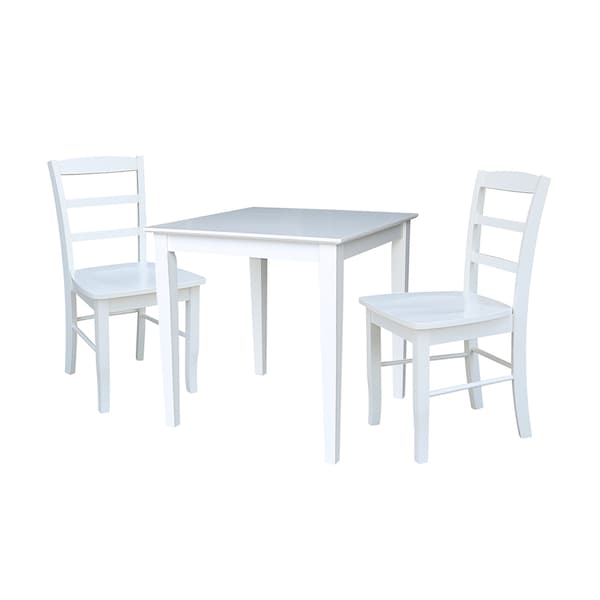 International Concepts Square 30X30 Dining Table with 2 Ladder Back Chairs, White, 30 in W, 30 in L, 30 in H, Wood, White K08-3030-C2P-2 - main